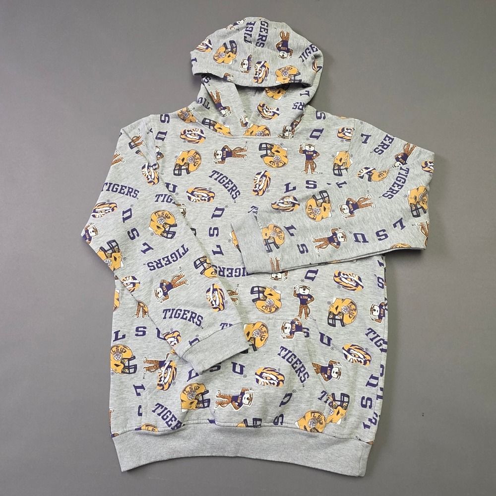 Team Athletics LSU Tigers Youth XL Hoodie All Over Print Mike The Tiger Gray